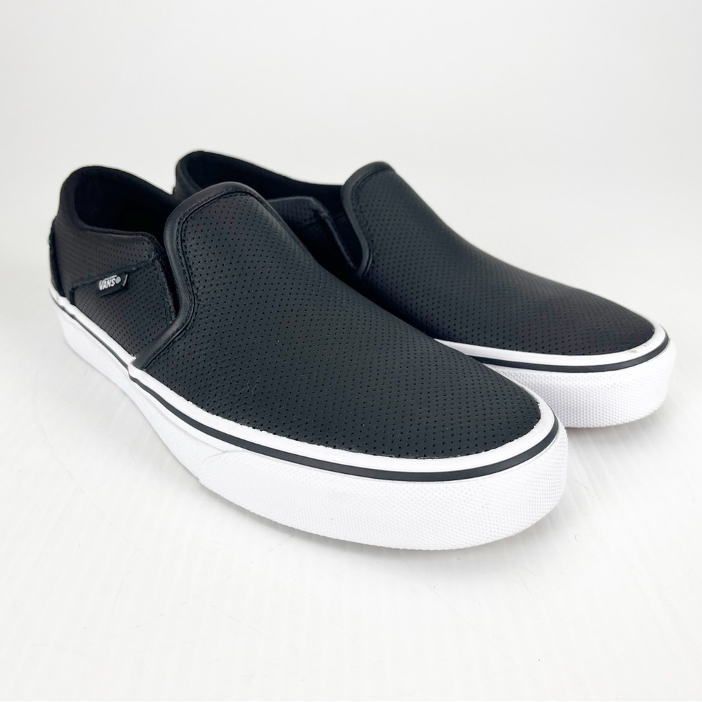 Vans Black Perforated Slip-On Sneakers with White Sole